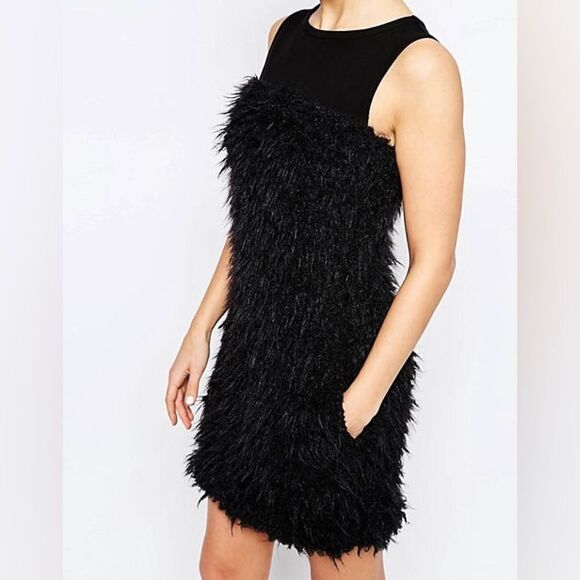 Love Moschino Black Faux Fur Sweater Dress - Picture 1 of 6